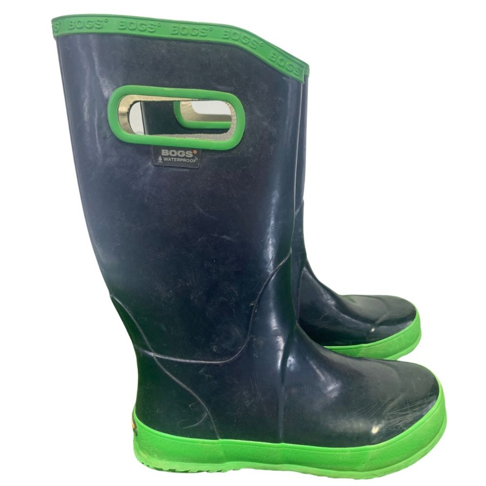 BOGS Rain Boot Navy Blue Lime Green 4 (Big Kid)